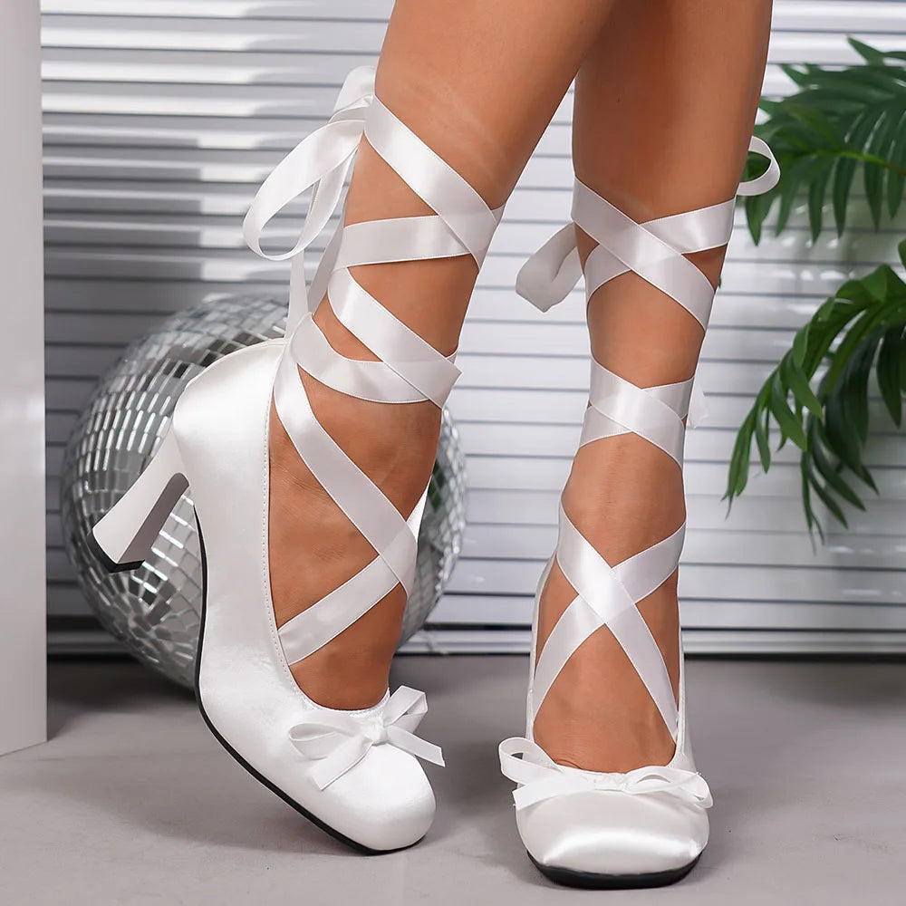 Women's Pink Cross-Strap Wedding Pumps