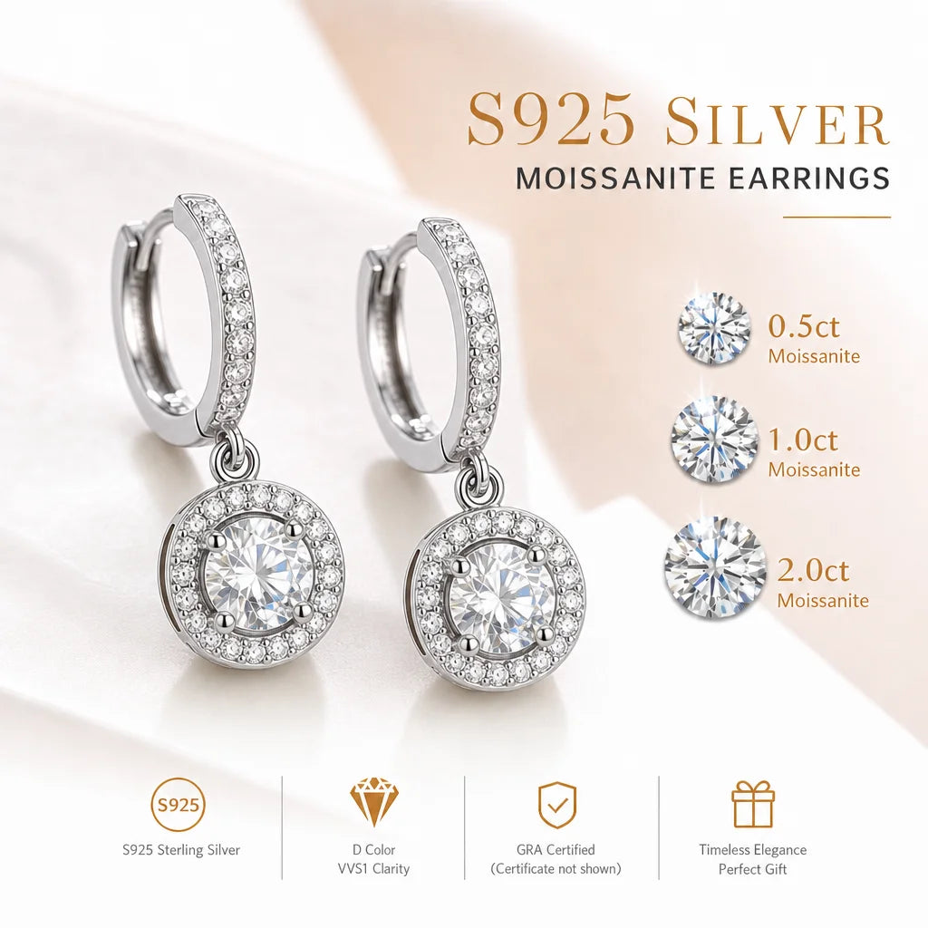 Moissanite Earrings – 18K Plated 925 Silver