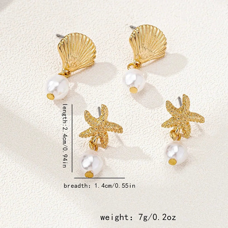 Starfish & Pearl Drop Earrings