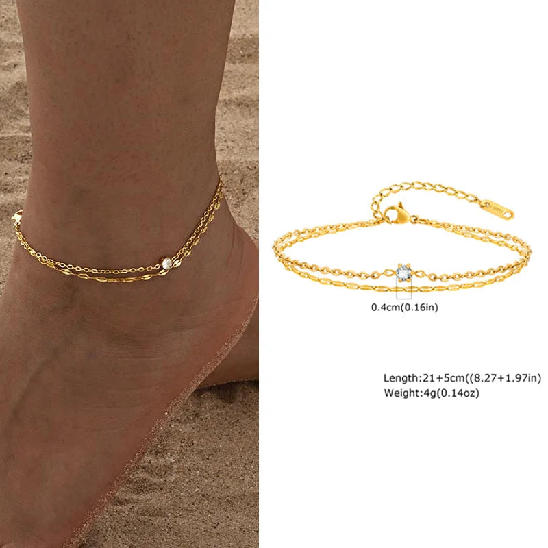 Gold Plated Zircon Layered Anklet