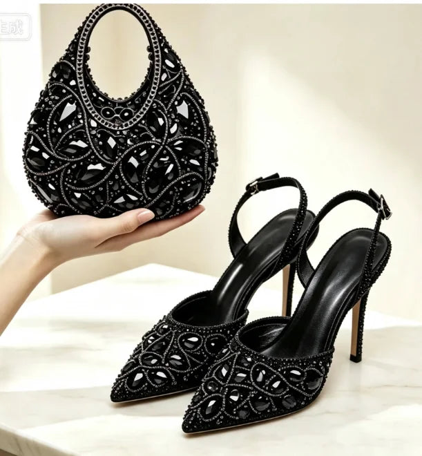 Burgundy Rhinestone Heels & Clutch Set