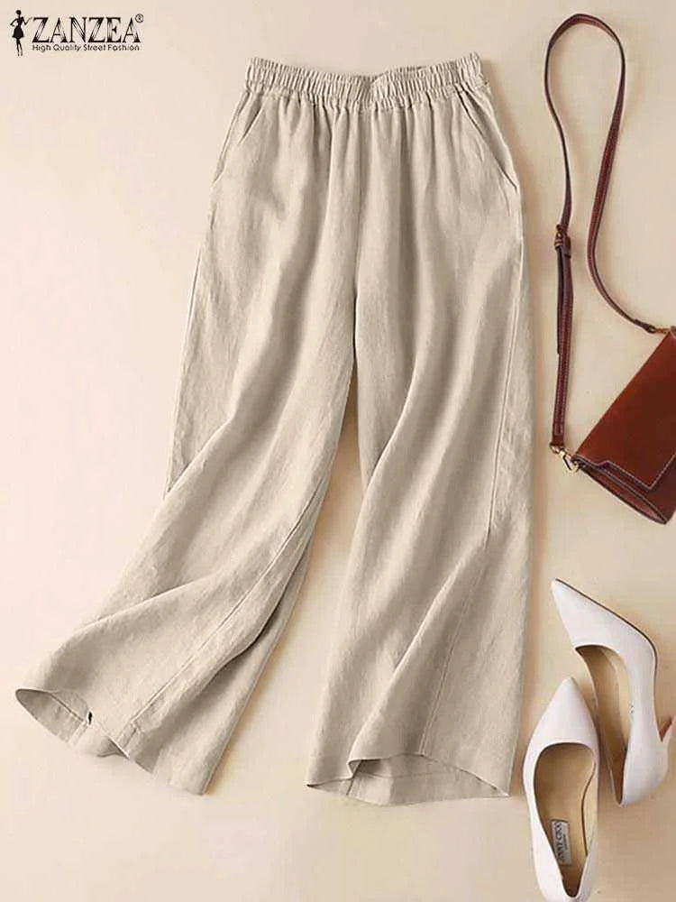 Cotton Elastic Waist Palazzo Pants