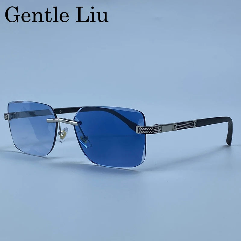 Men's Carved Gold Rimless Sunglasses