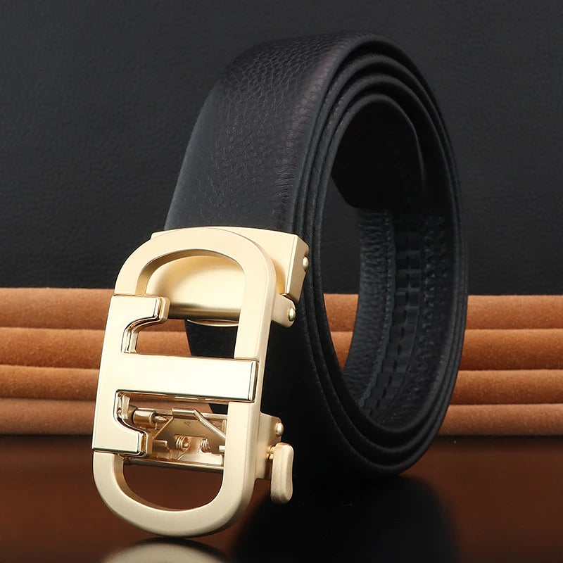 Men's Leather Belt with Gold T Buckle