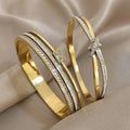 💫 Luxury Stainless Steel Rhinestone Cuff Bracelet Set