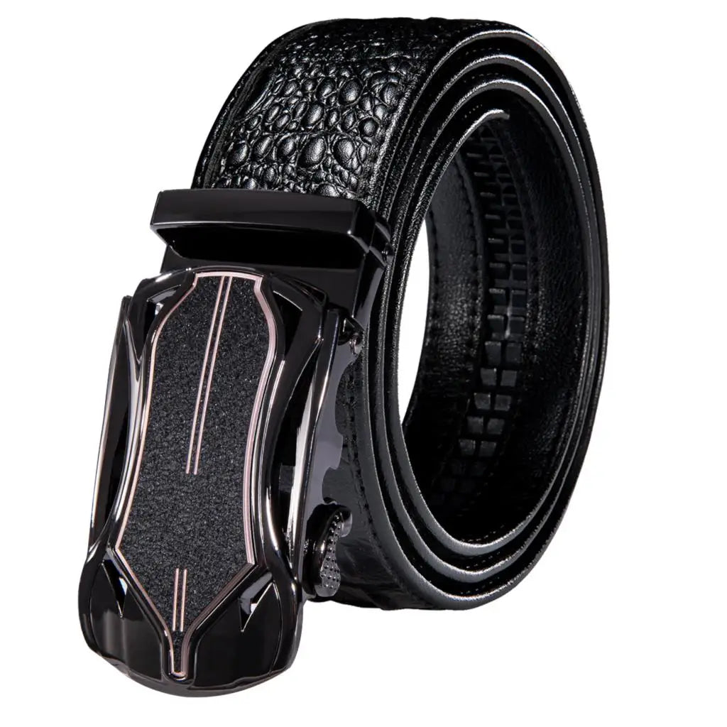 Men's Crocodile Leather Belt with Gold Buckle