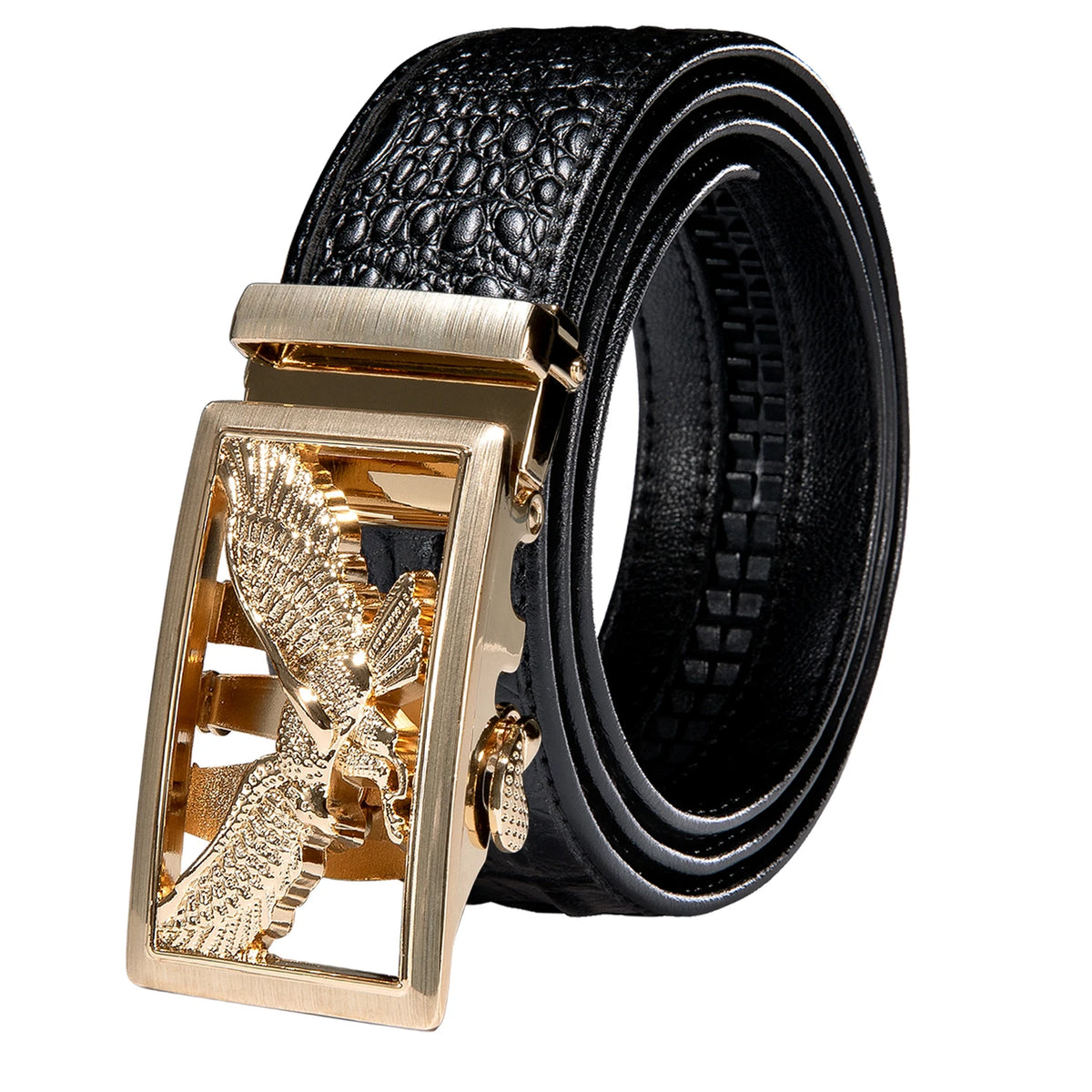 Men's Crocodile Leather Belt with Gold Buckle