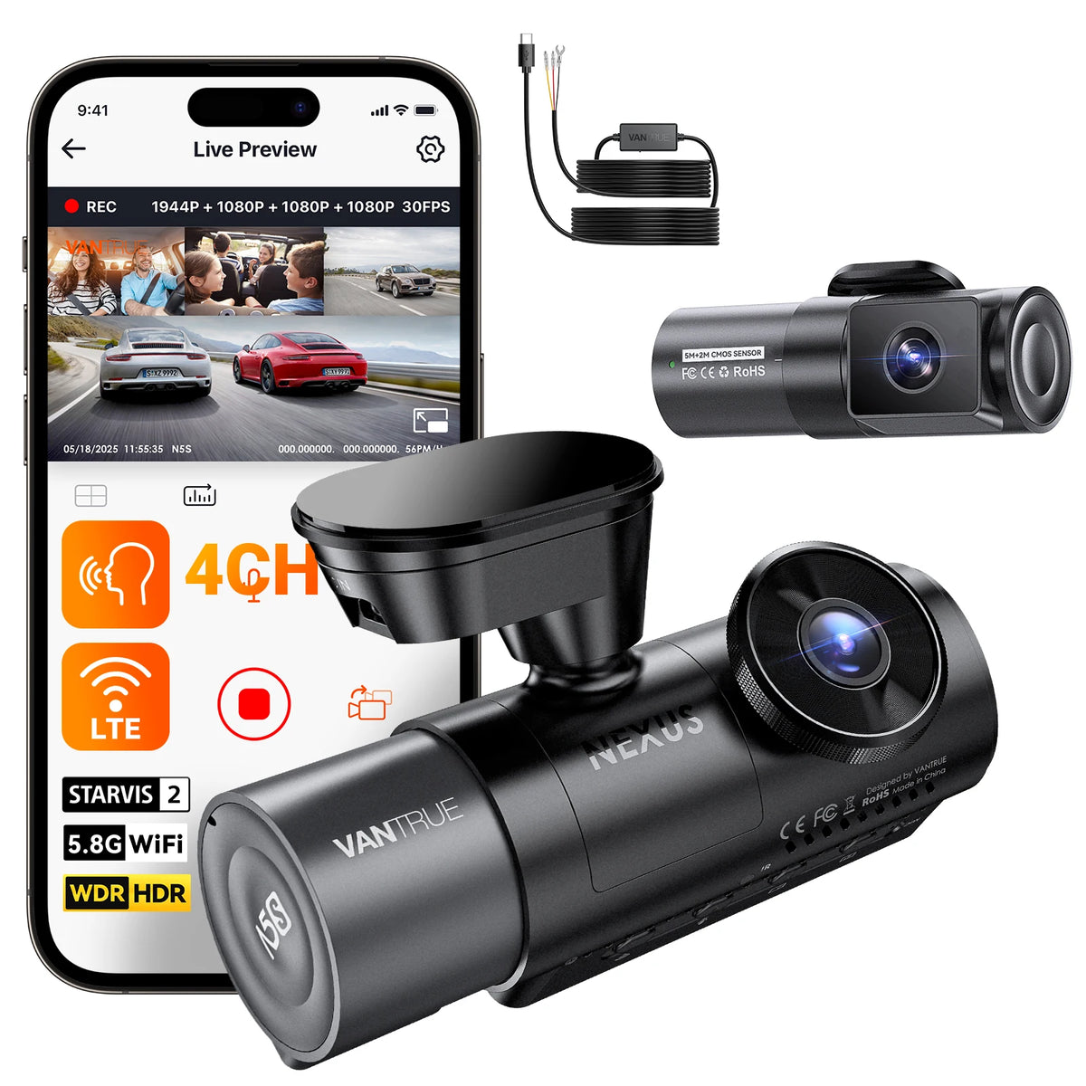 🔄 Vantrue 4-Channel Dash Cam