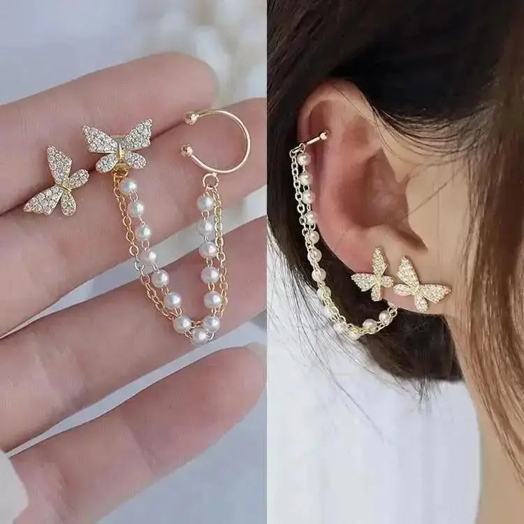 Zircon Pearl Tassel Earrings