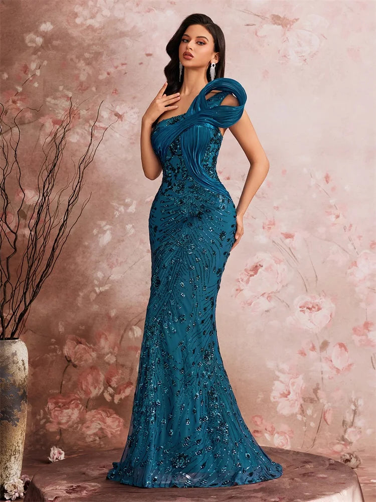 One-Shoulder Sequin Mermaid Maxi Gown