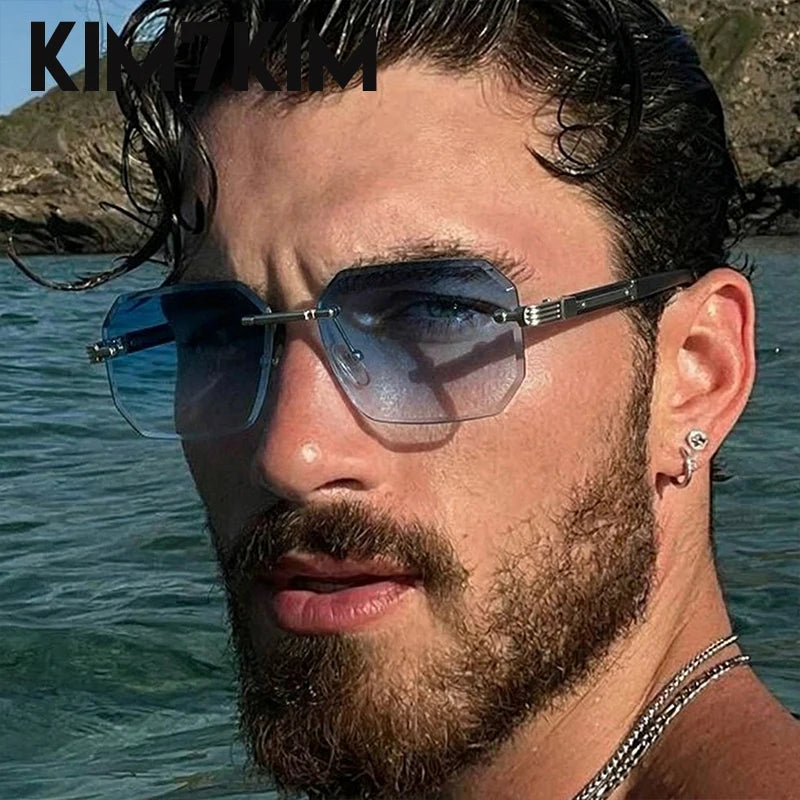 Men's Rimless Rectangle Sunglasses