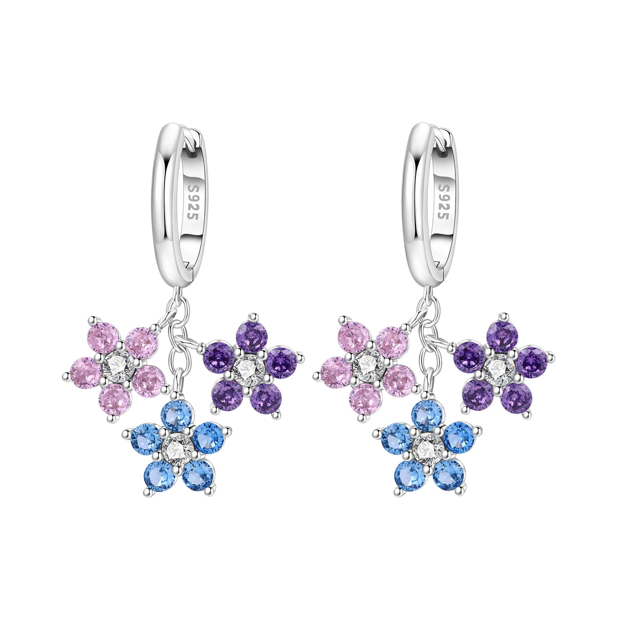 925 Silver Purple Hydrangea Earrings