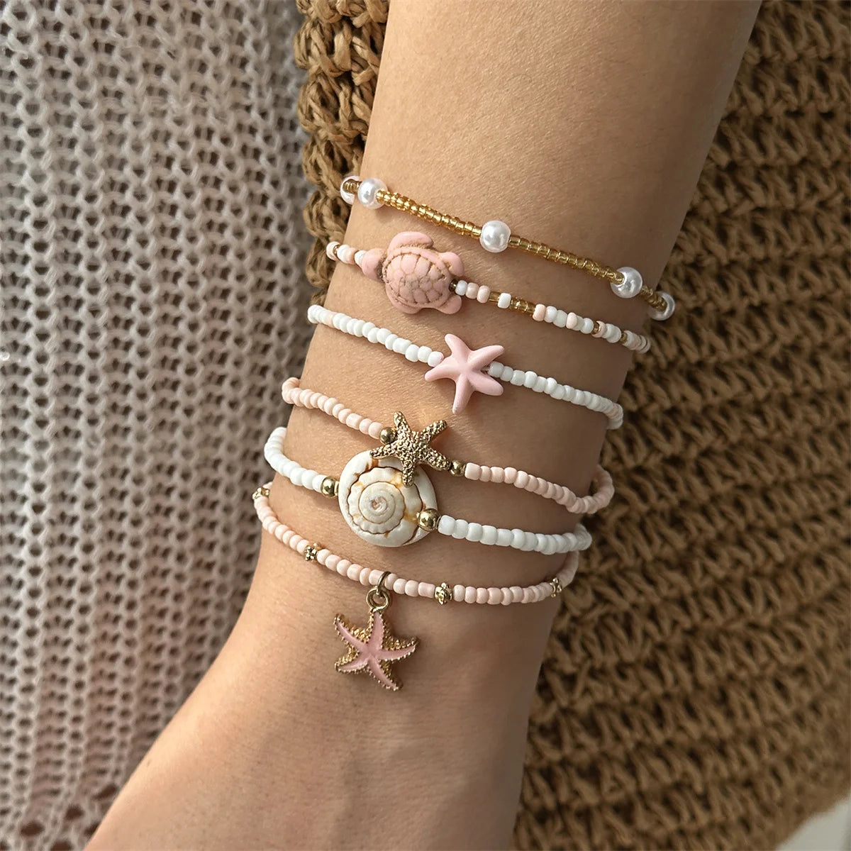 🐚 Beach Shell Starfish Bracelet Set