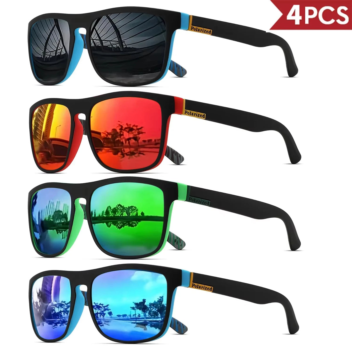 Polarized Retro Square Sunglasses Set