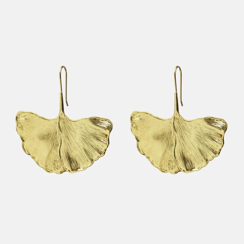 Gold Ginkgo Leaf Dangle Earrings