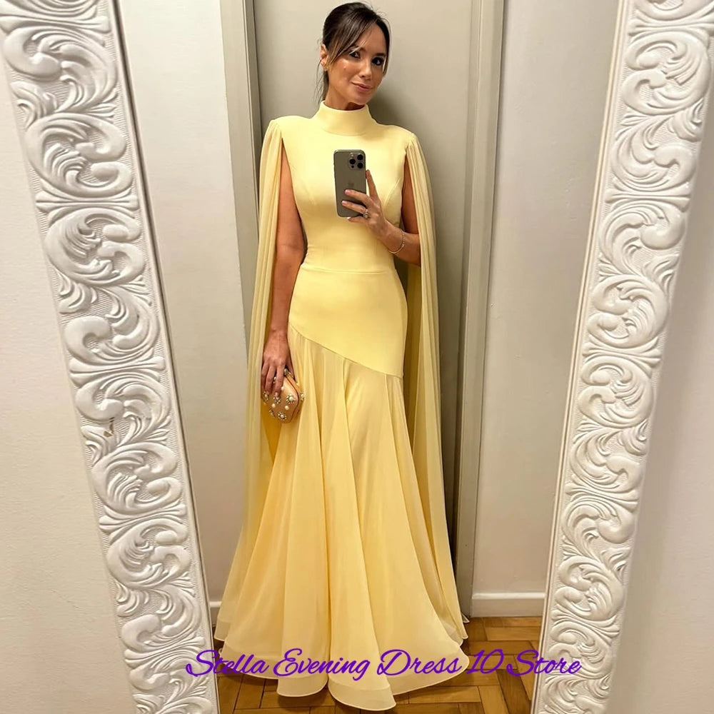High Collar Chiffon Mermaid Gown