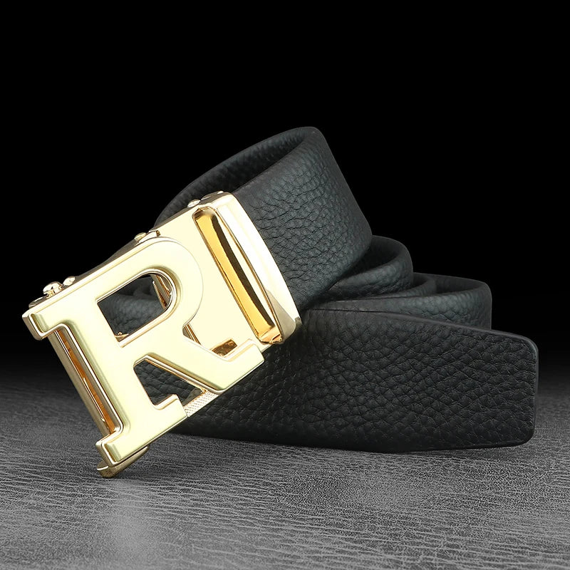Men's Leather Belt with R Automatic Buckle