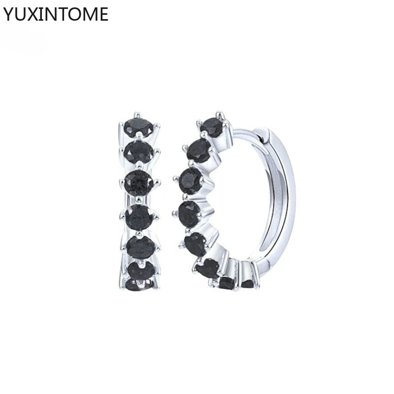 925 Silver Black Zircon Charm Hoops
