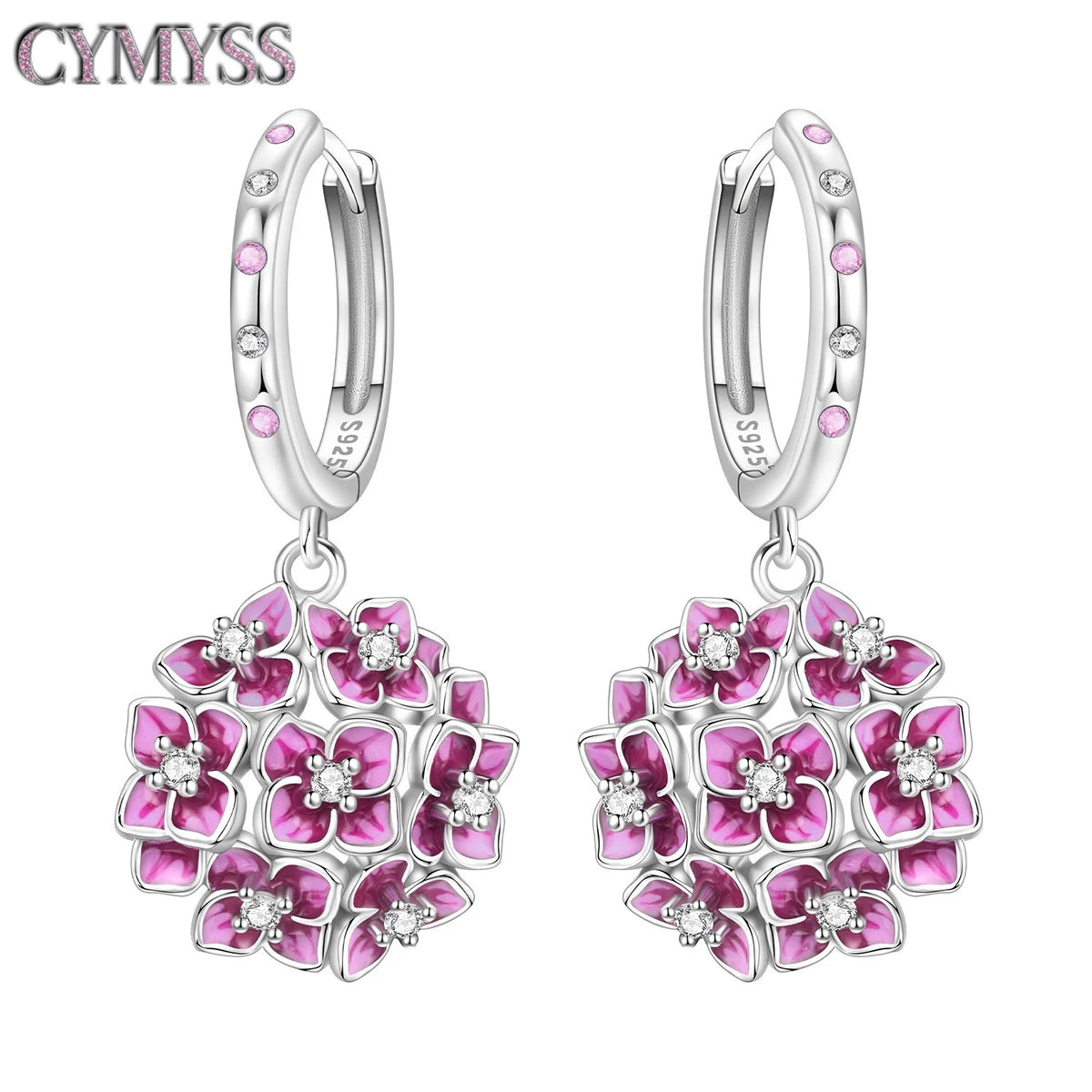 925 Silver Purple Hydrangea Earrings