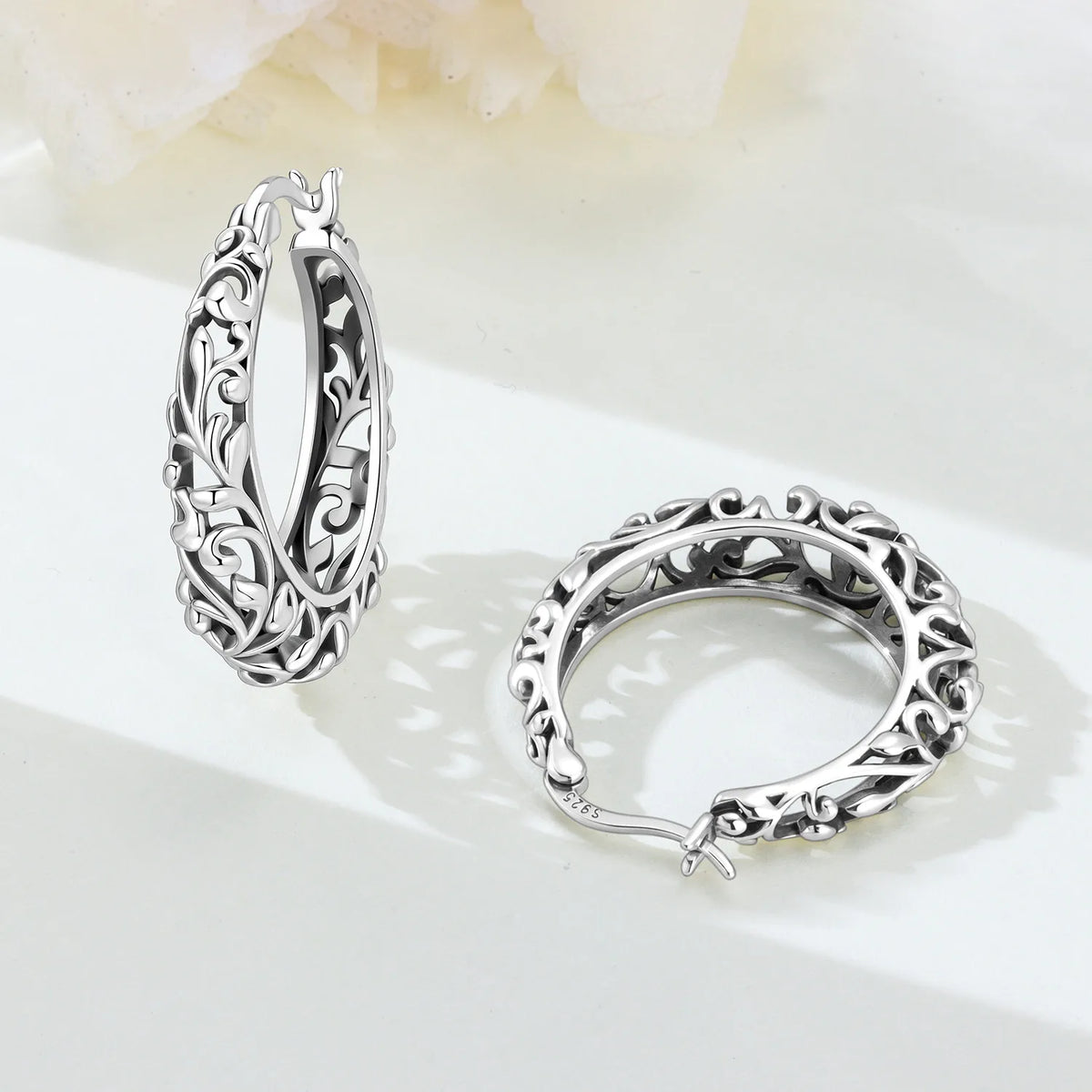 925 Silver Vintage Vine Hoop Earrings