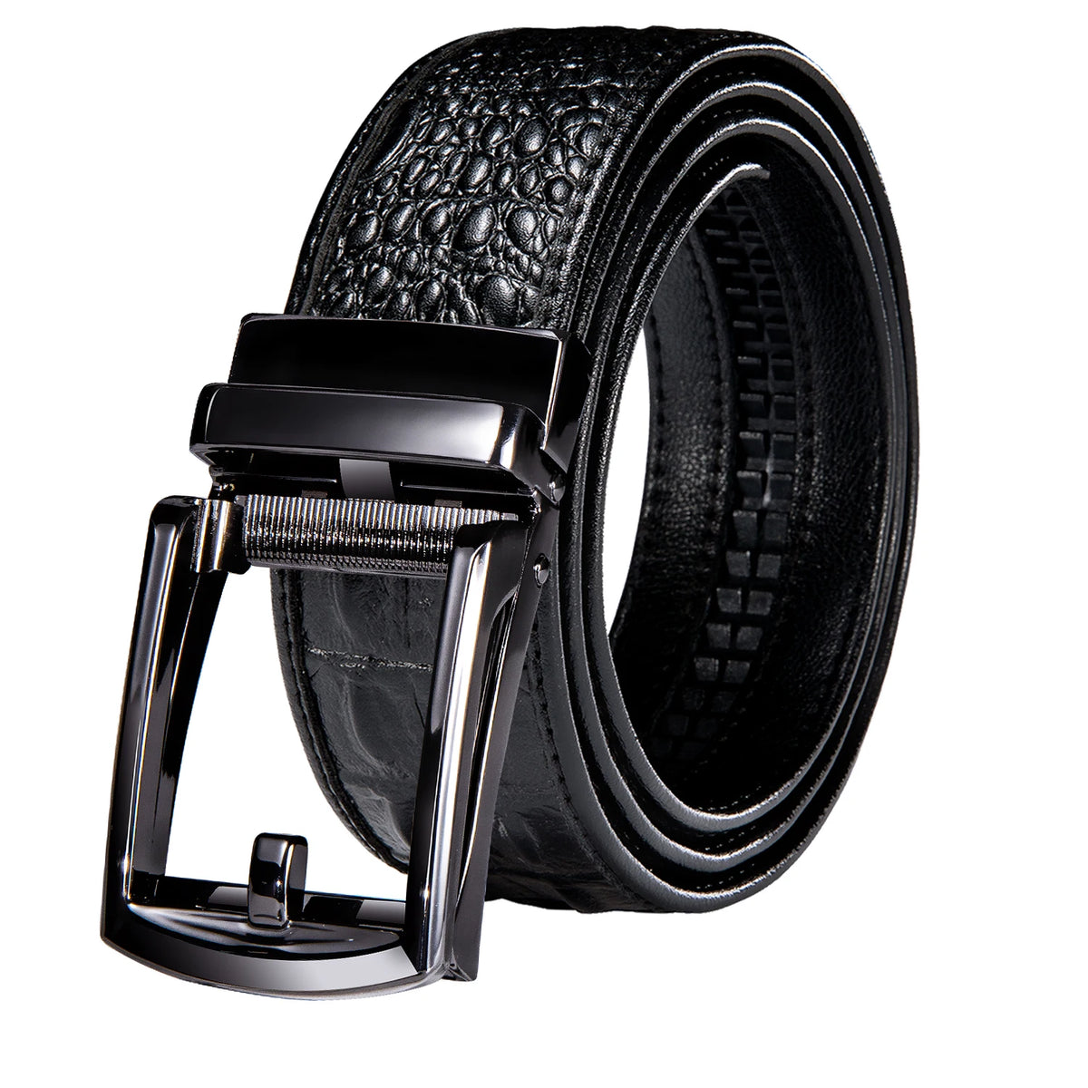 Men's Crocodile Leather Belt with Gold Buckle