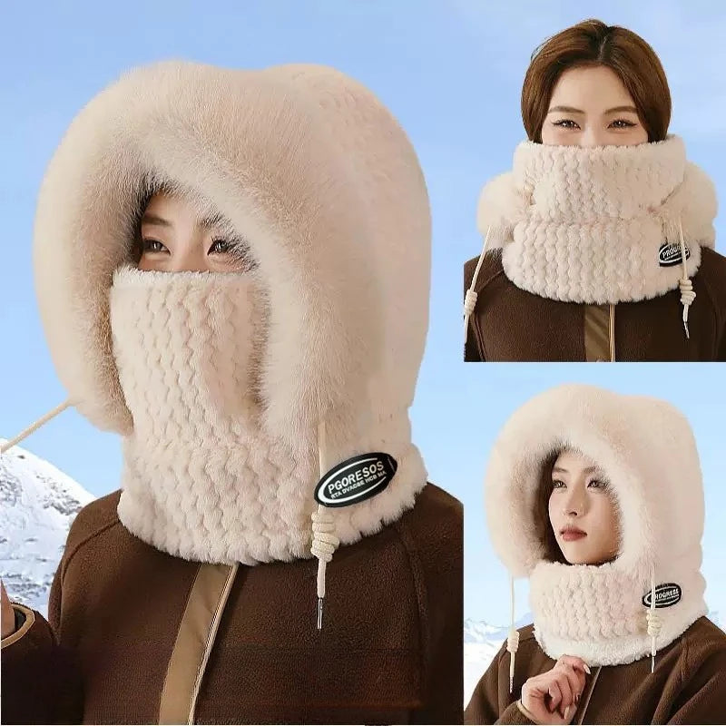 Women's Plush Hat, Scarf & Mask Set