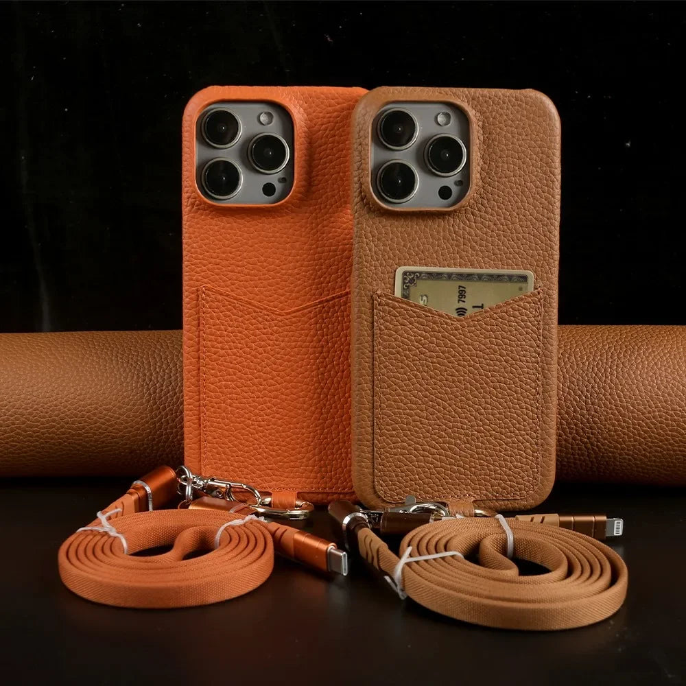 🎒 Leather Crossbody Charging Cable Wallet Case
