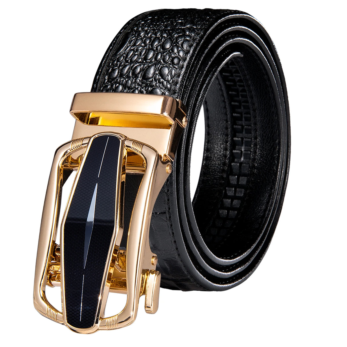 Men's Crocodile Leather Belt with Gold Buckle