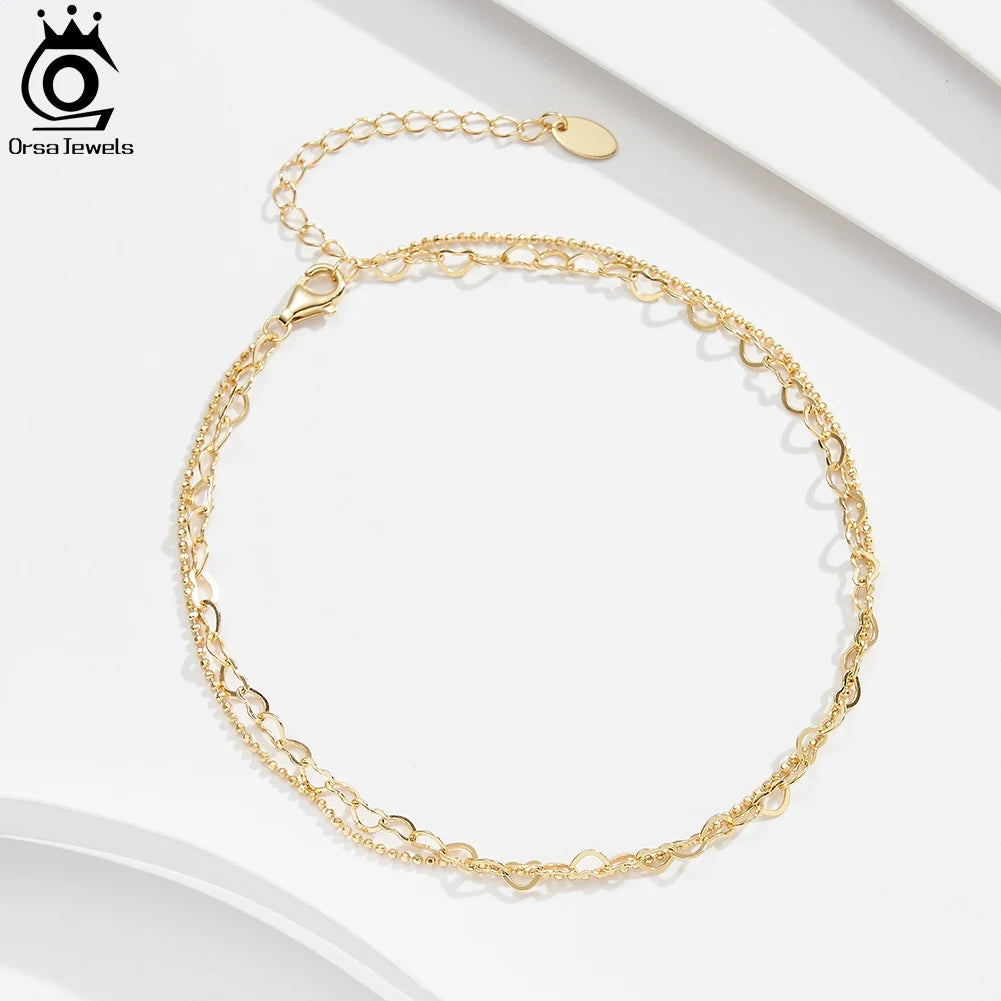 925 Silver Layered Bead Anklet