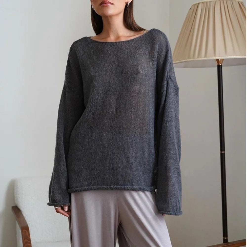 Sheer Flared Sleeve Knit Top