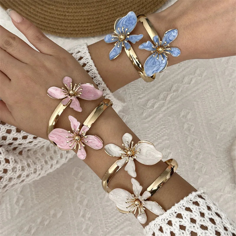 Big Flower Metal Bangle