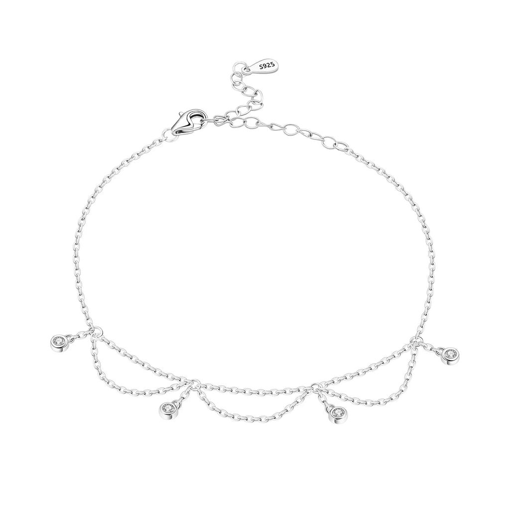 925 Silver Stone Tassel Anklet