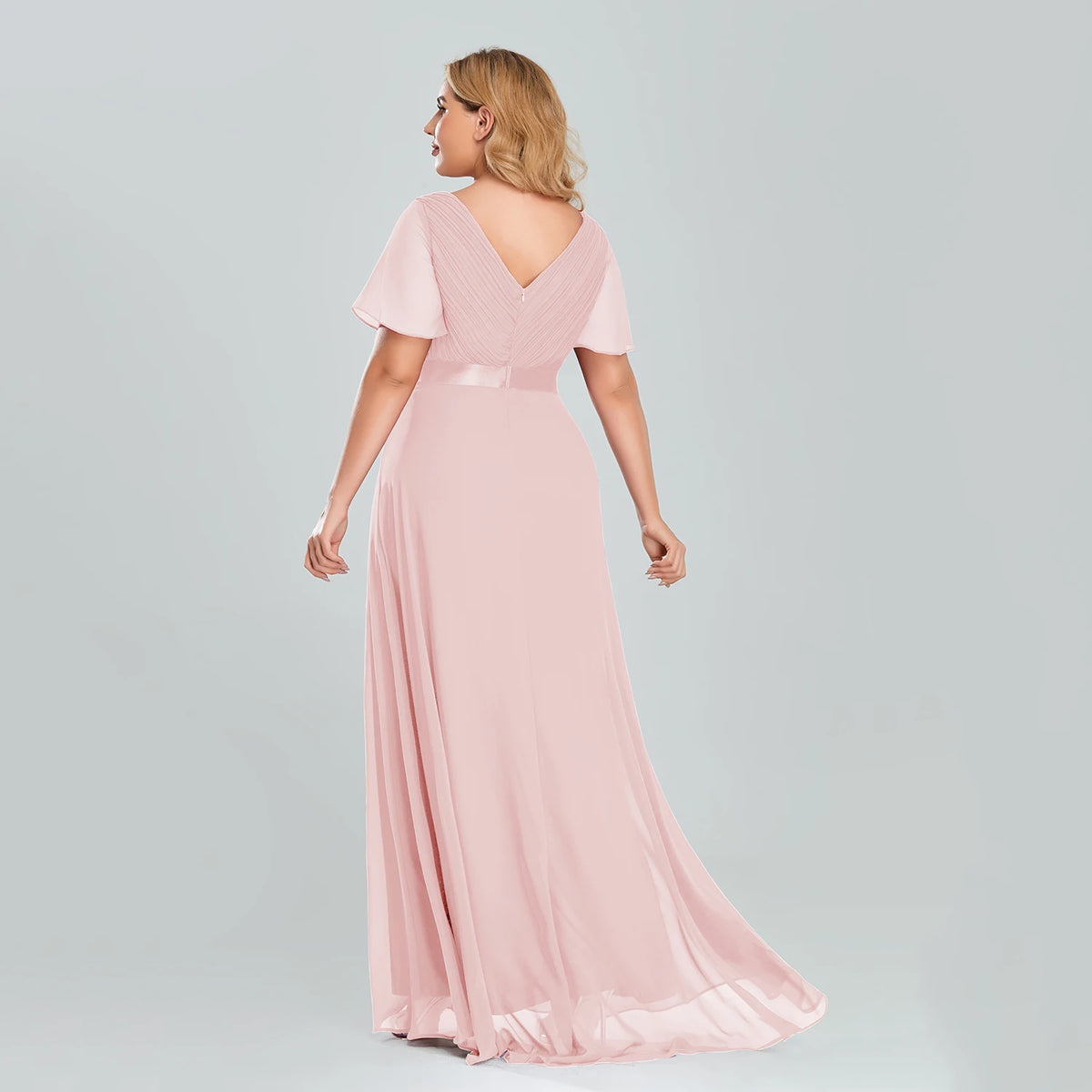 V-Neck Ruffle Chiffon Gown (Plus Size)