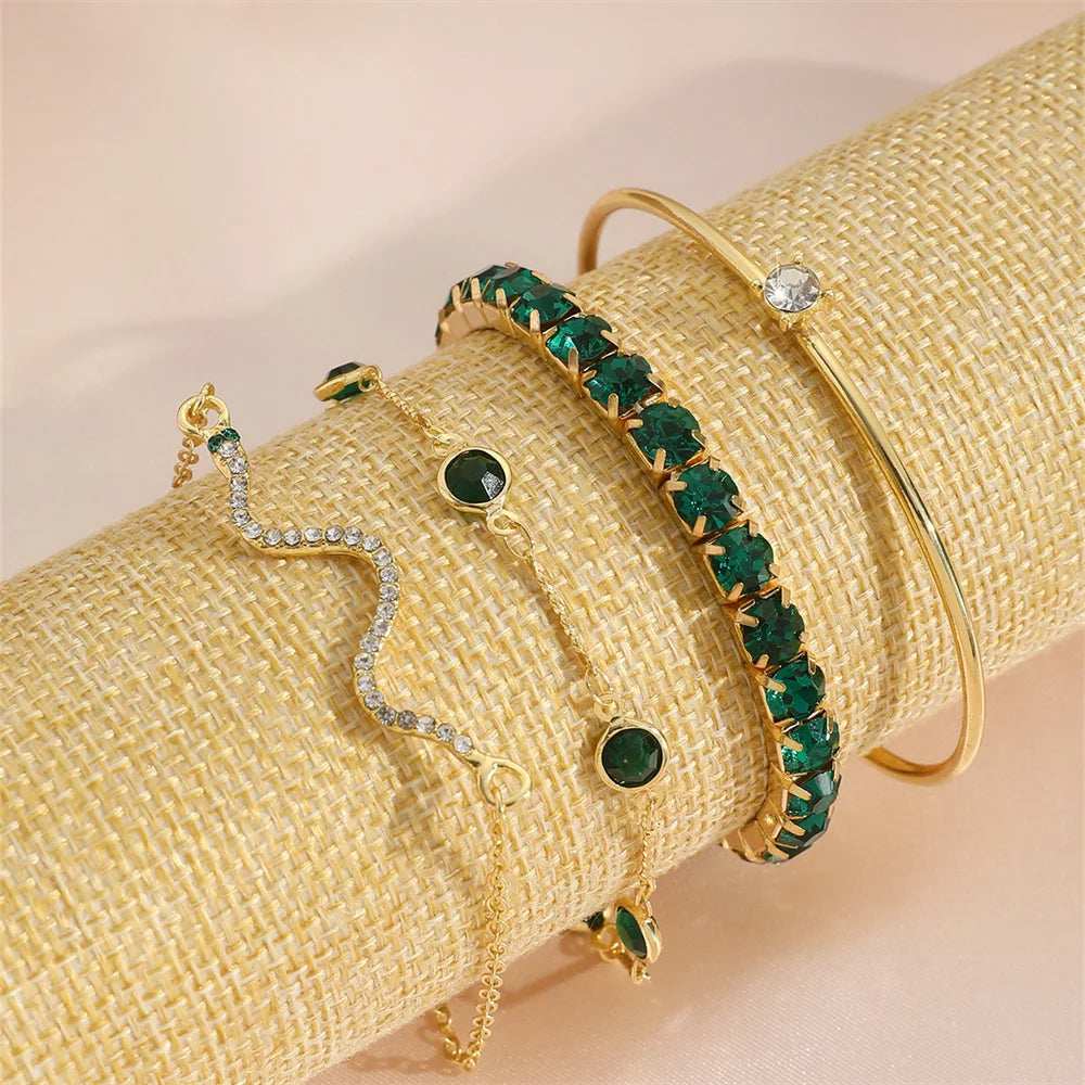 Snake Rhinestone Bangles – 4 Pcs