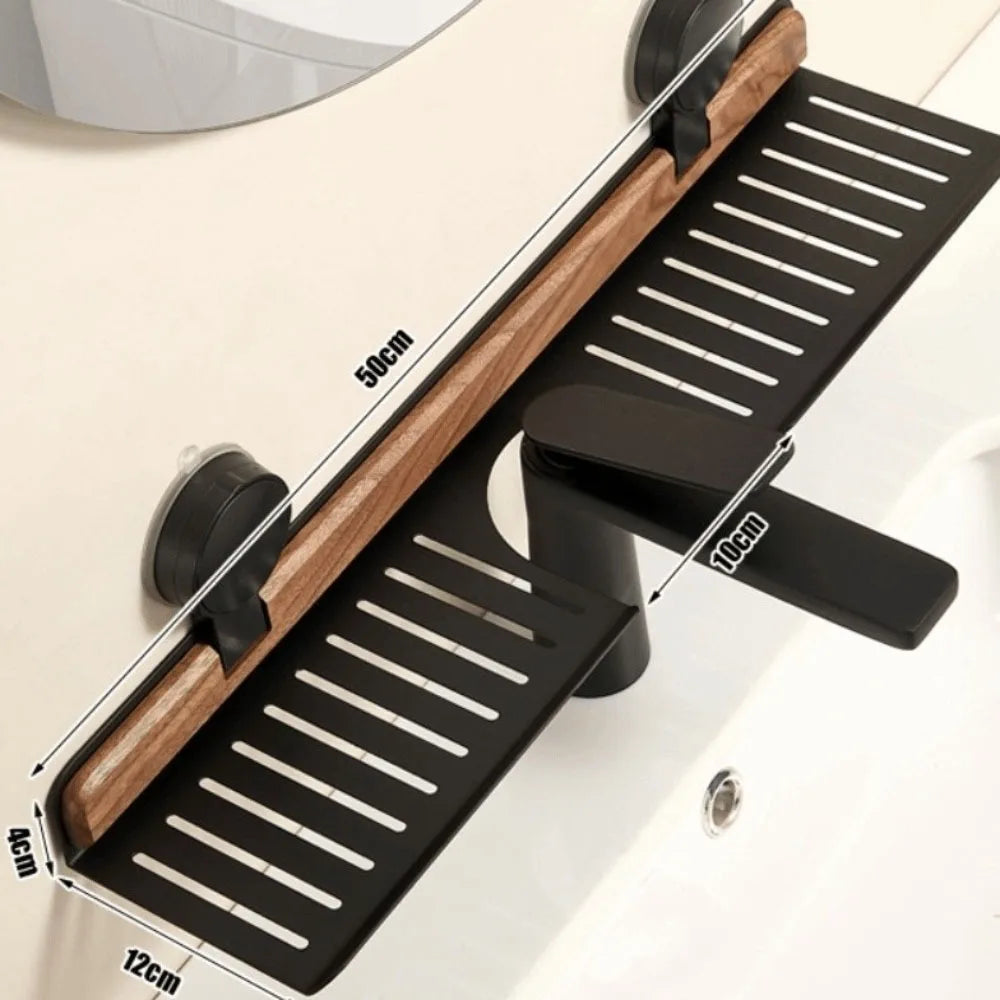 Walnut Suction Cup Bathroom Shelf