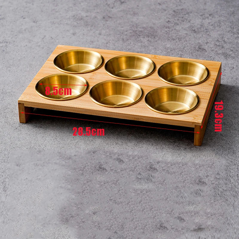 Bamboo Tray with Steel Dip Bowls