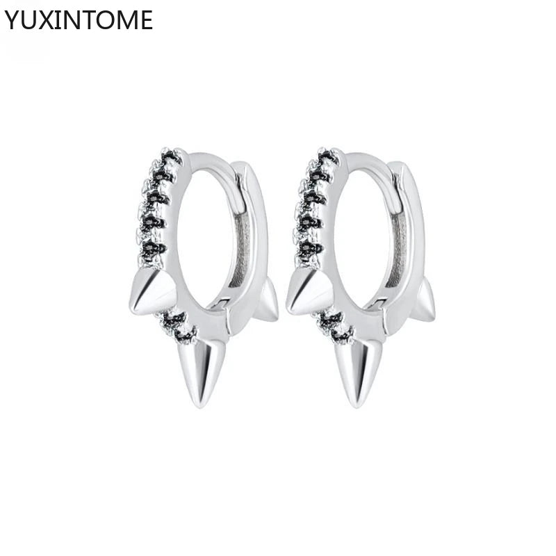 925 Silver Black Zircon Charm Hoops