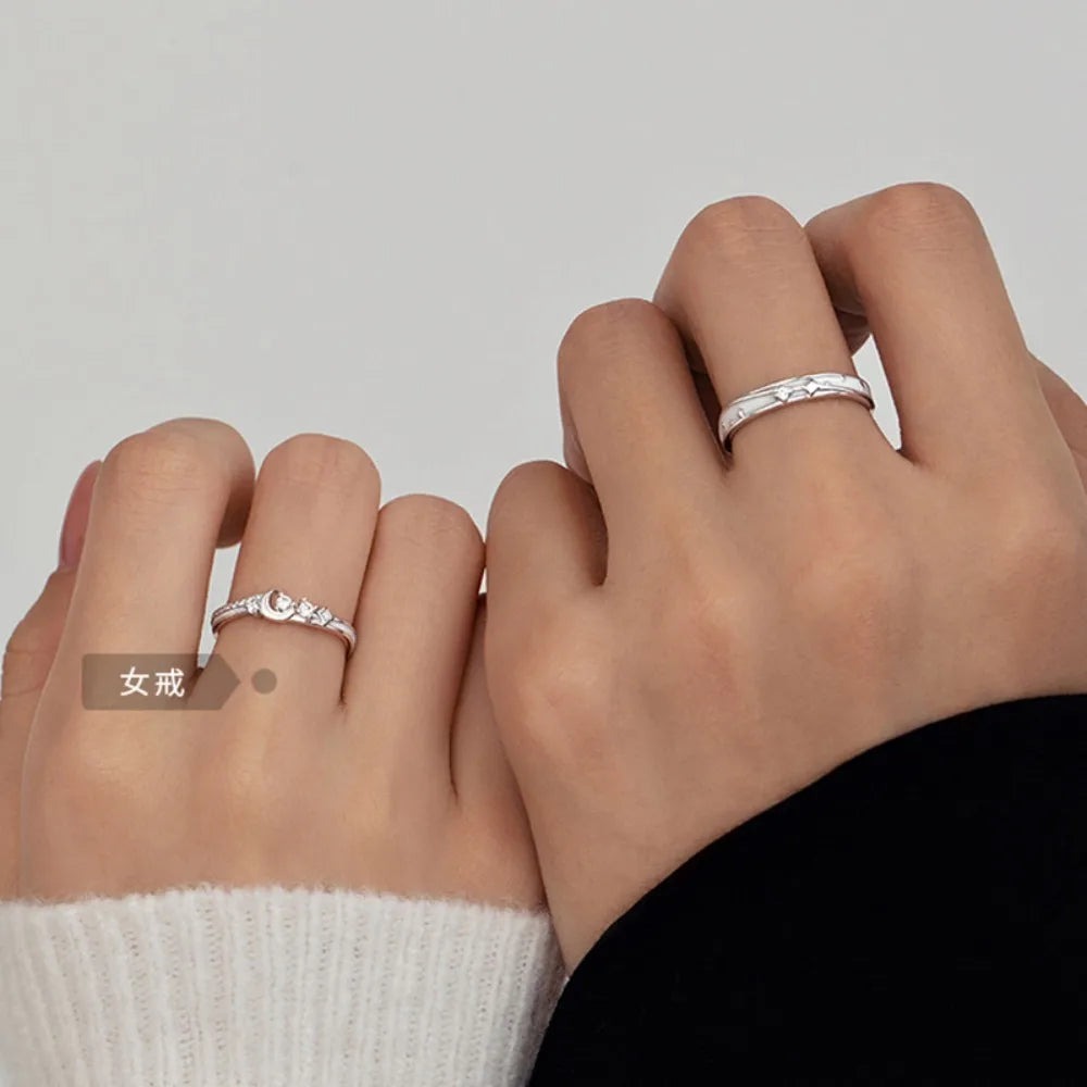 925 Silver Star & Moon Couple Rings