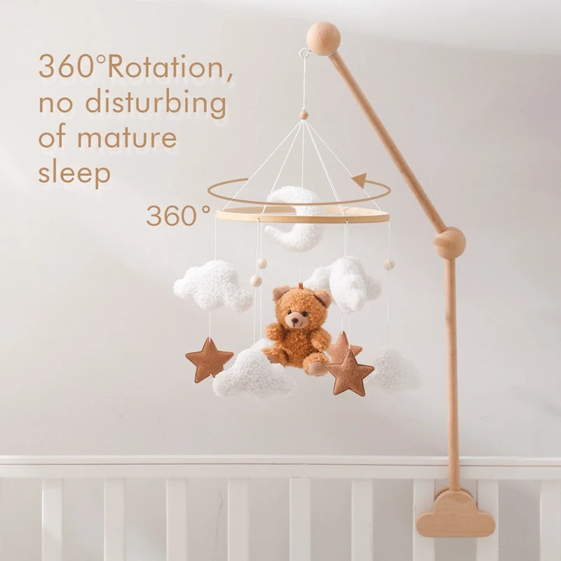 🐻 Wooden Bear Baby Crib Mobile