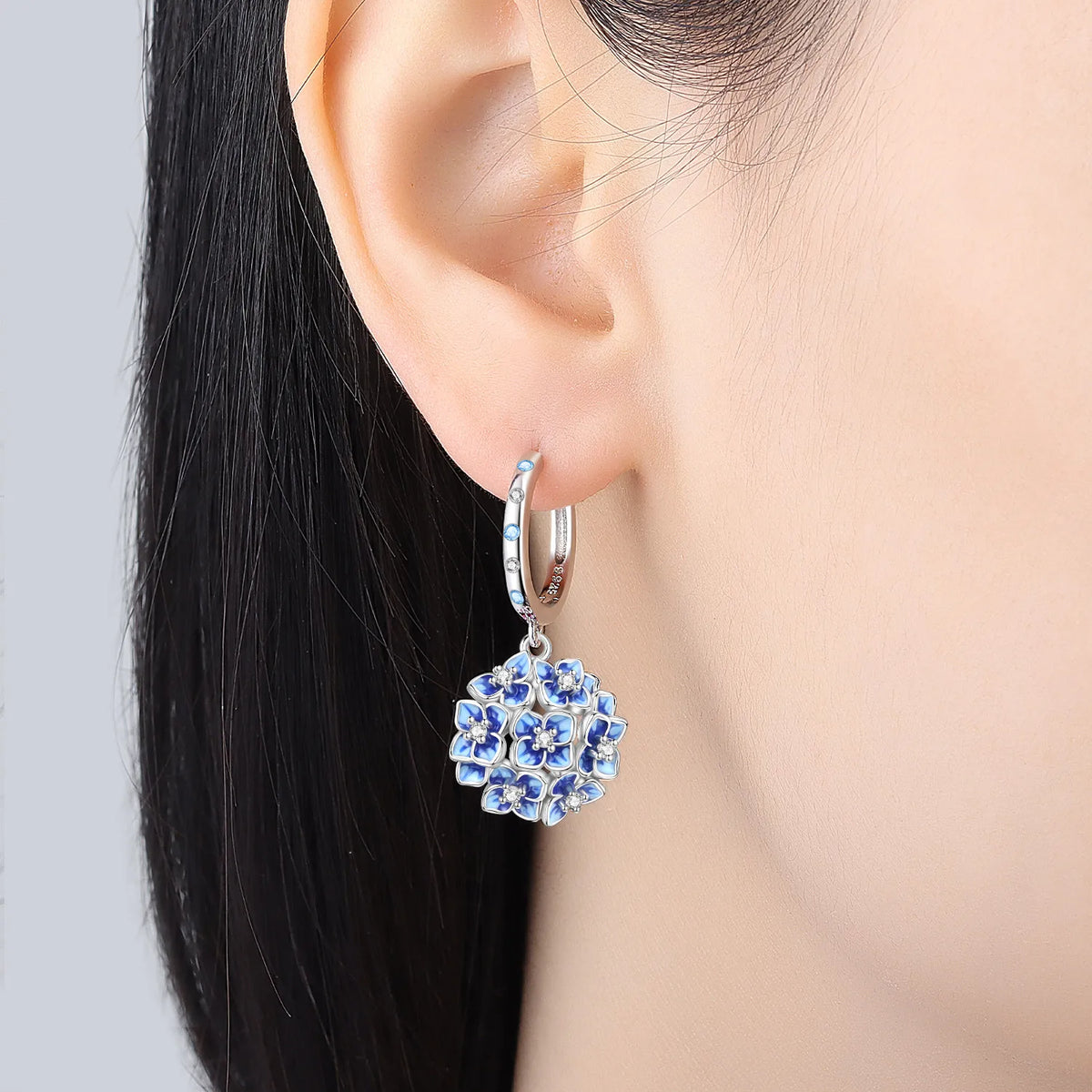 925 Silver Purple Hydrangea Earrings