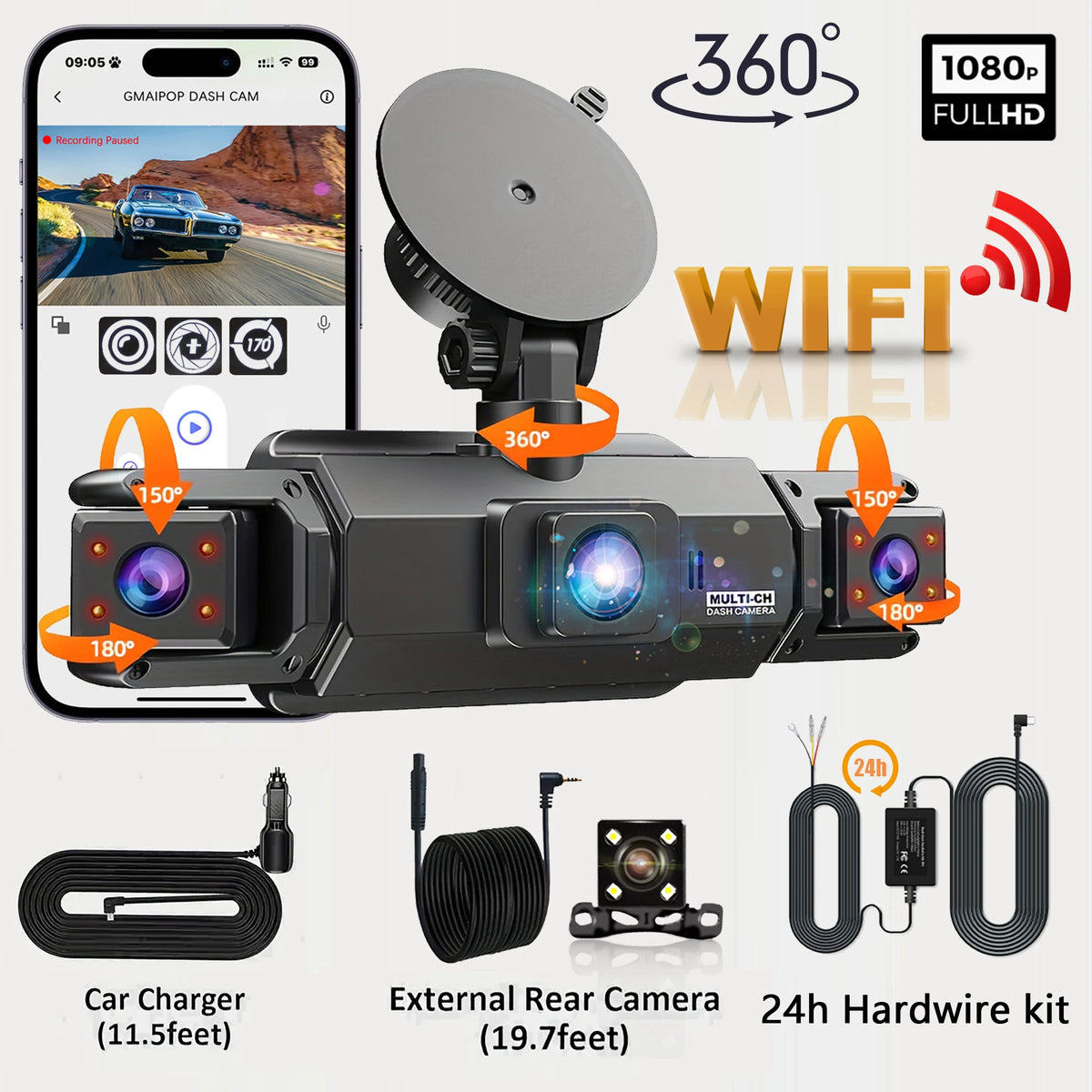 📡 4-Channel WiFi Dash Cam
