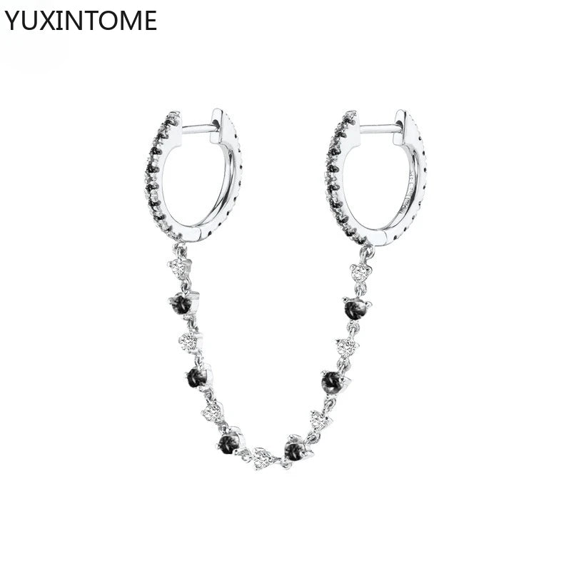 925 Silver Black Zircon Charm Hoops