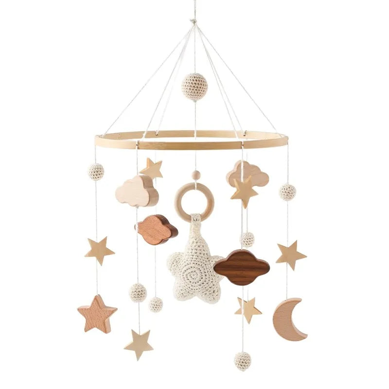 ⭐ Wooden Crochet Stars Baby Crib Mobile