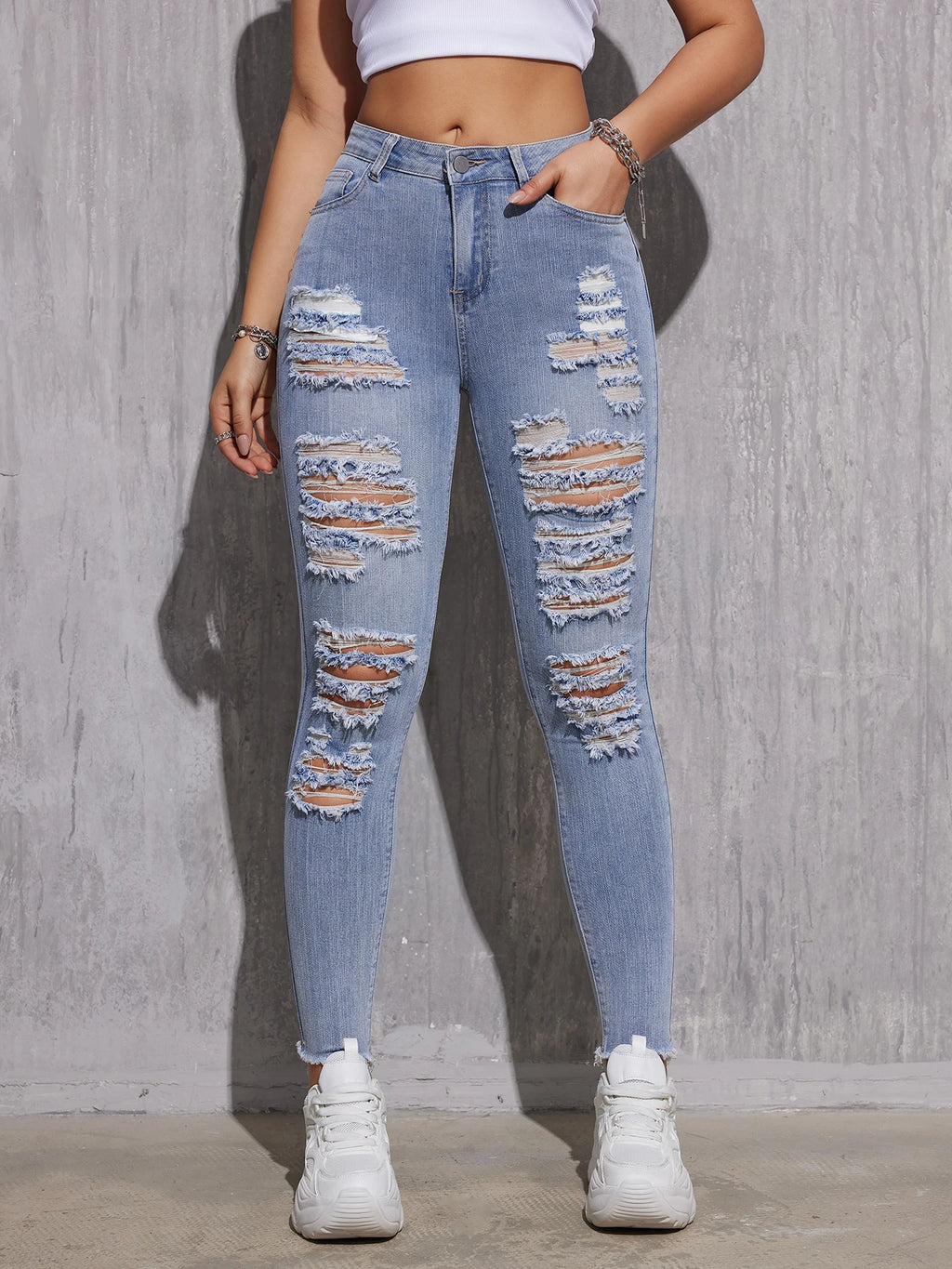 Ripped High Waist Skinny Jeans
