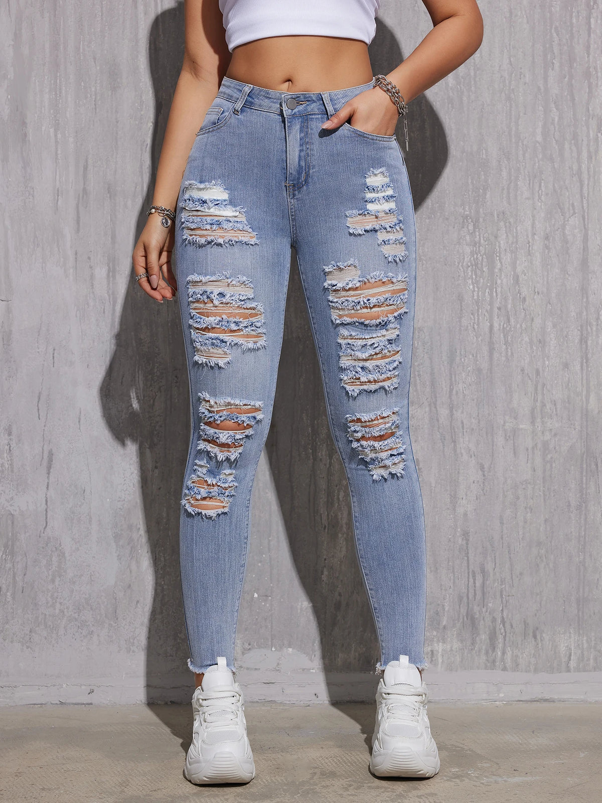 Ripped High Waist Skinny Jeans