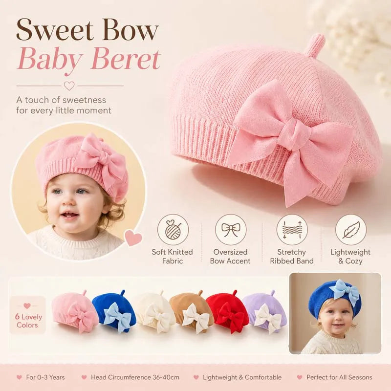Baby Girl Knit Beret with Bow