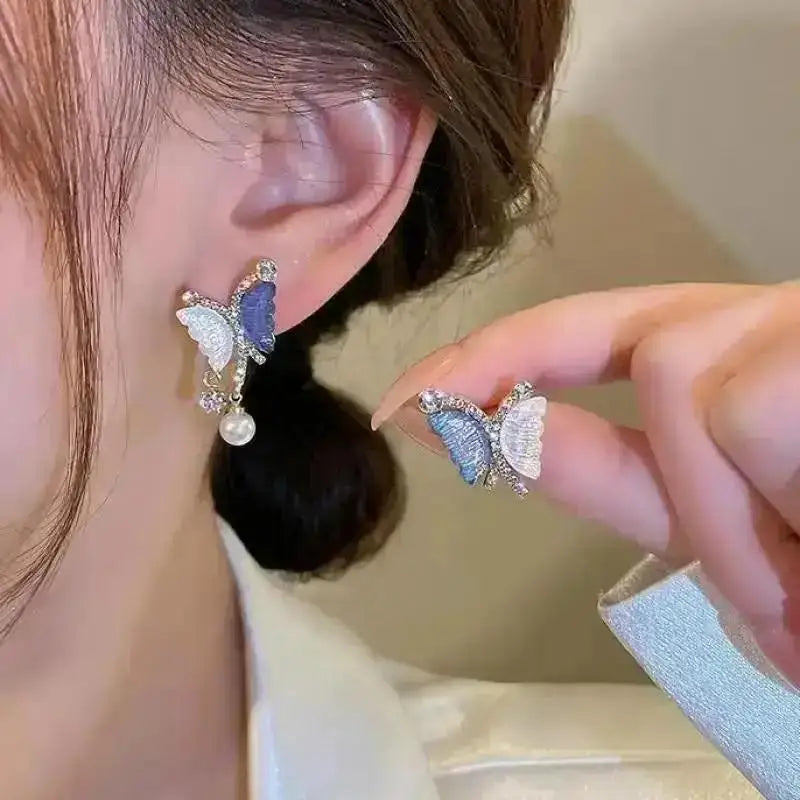 Zircon Pearl Tassel Earrings