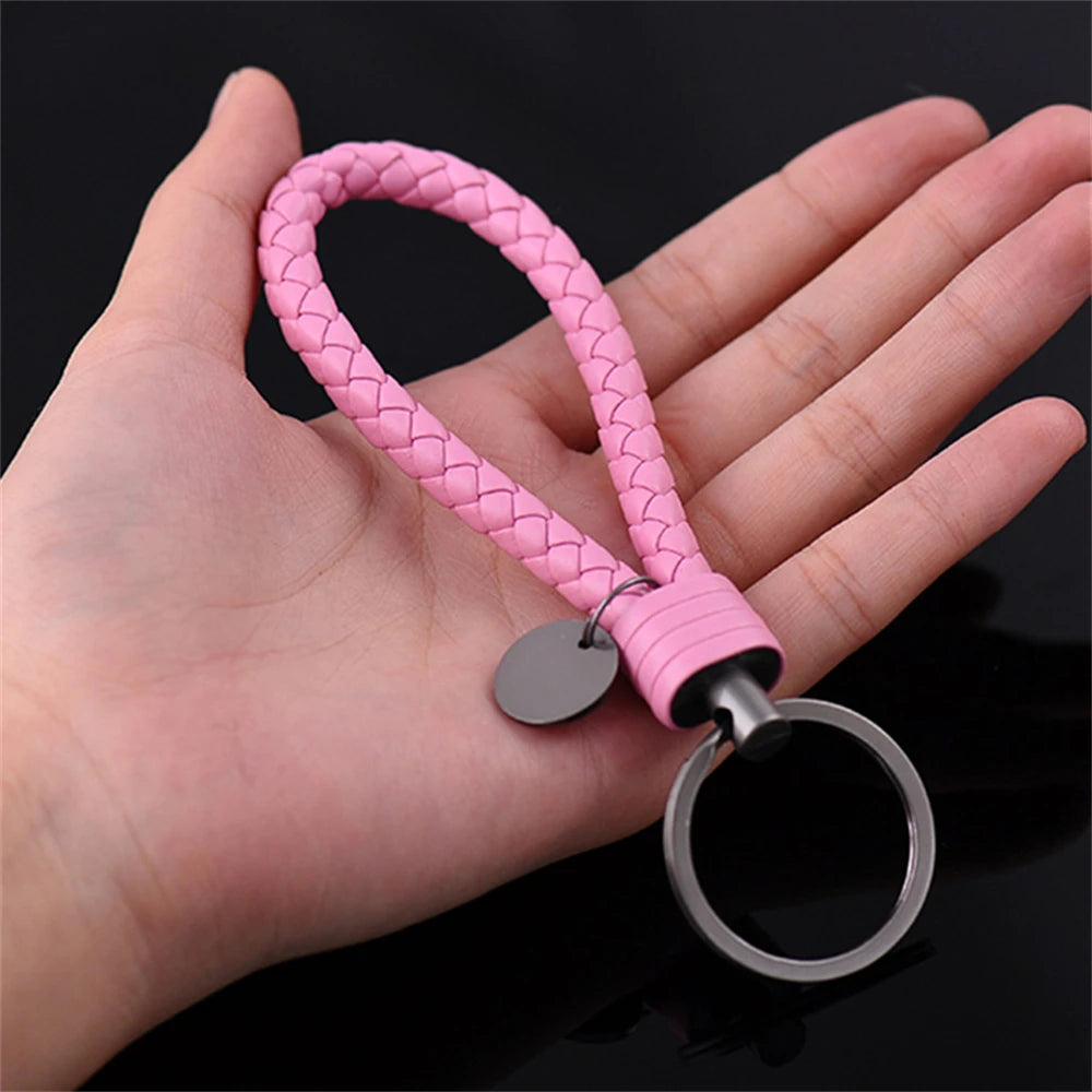 Braided Leather Rope Keychain
