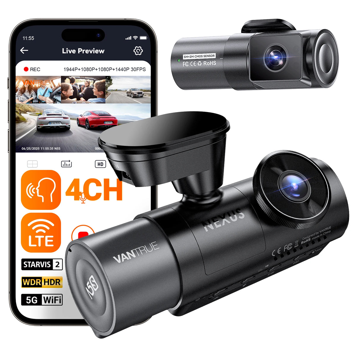 🔄 Vantrue 4-Channel Dash Cam