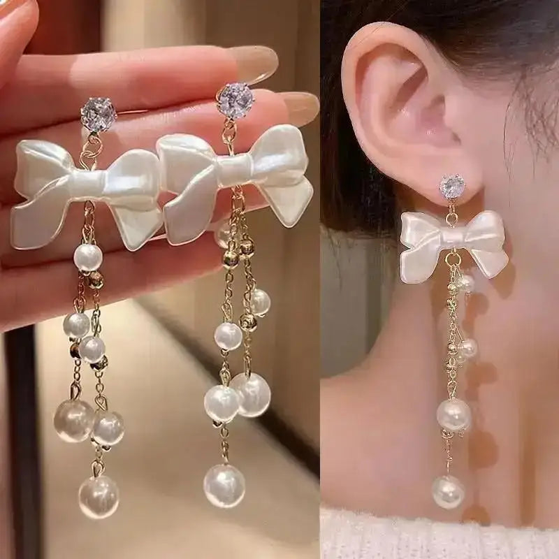Zircon Pearl Tassel Earrings